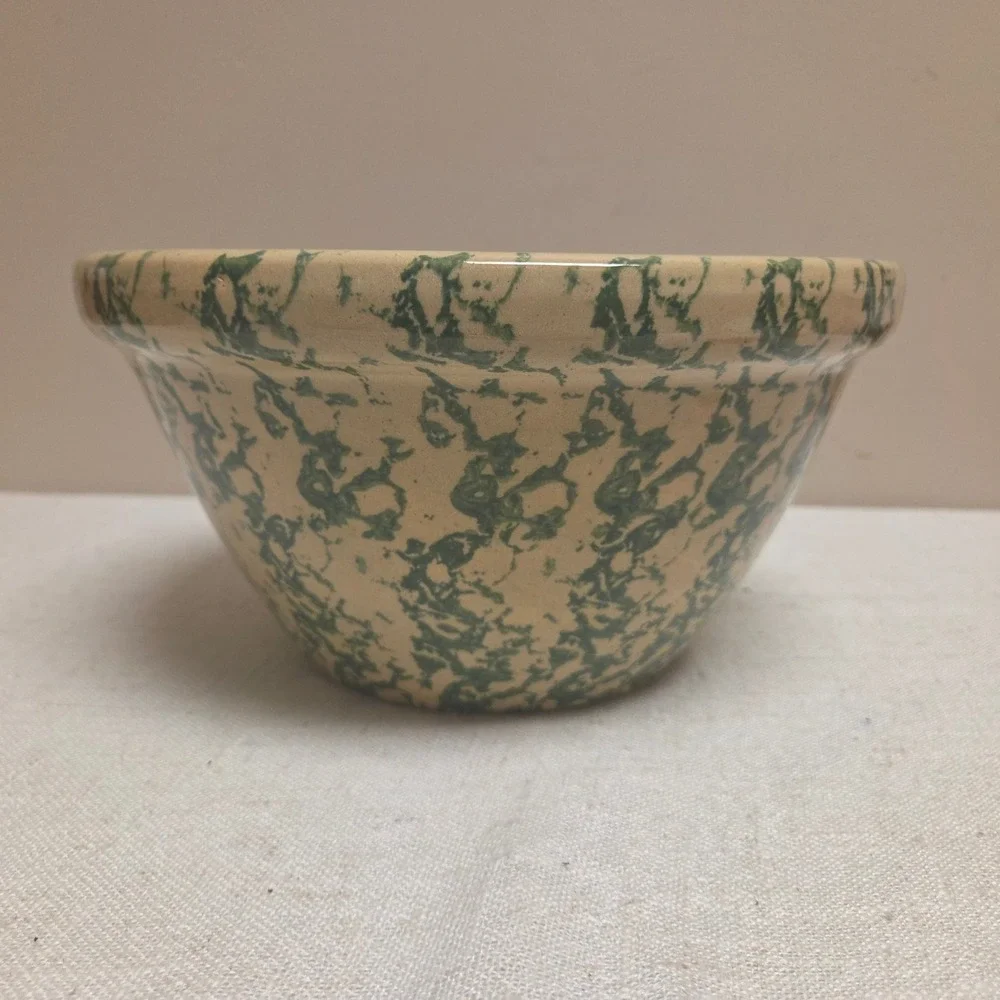 Robinson Ransbottom Green Spongeware Mixing Bowl 10 Inch Roseville Ohio Pottery